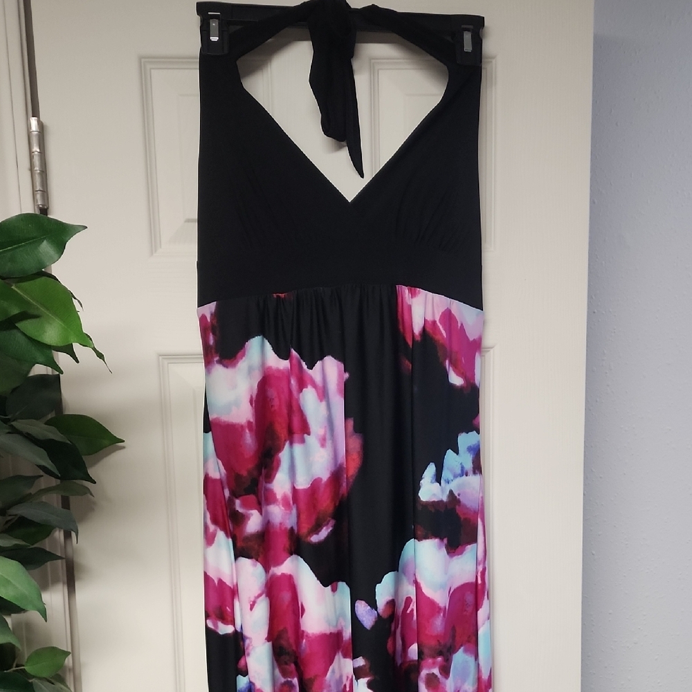 Heart Soul Black and Pink Floral Maxi Dress